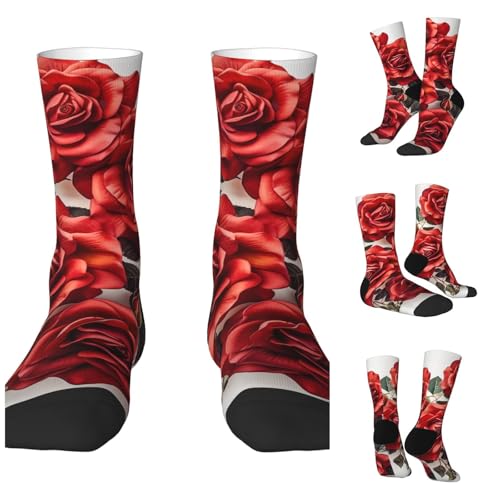 LZQPOEAS Red rose flower cluster Athletic Socks Unisex Cushioned Crew Socks Hiking Running Calf Sock Soft Above Ankle Sock