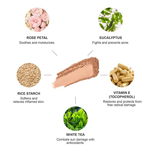 100% Pure Powder Foundation Matte Finish Face Makeup - Oil Absorbing Pressed Poreless Concealer - Vegan Fruit Pigmented Golden Peach Color (Medium-Tan Shade W/Neutral Undertones) - 0.32 Oz #TOP2