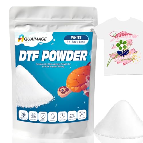 Aquaimage DTF Powder White 1KG/35.3 oz Digital Transfer Hot Melt Adhesive Compatible with DTF and DTG Printers DTF PreTreat Powder for All Fabric Jeans Cotton T-Shirt