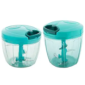 Primelife Compact Handy Chopper with Whisker, Manual Mixer Set, Vegetable Cutter, Multi Skill Chopping SS Blade (Multicolor, 700ML + 1000ML)