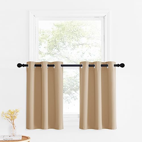 NICETOWN Room Darkening Thermal Insulated Biscotti Beige Small Window Curtains 30 Inch Length for RV Kitchen Bathroom Grommet Short Cafe Tier Half Doo