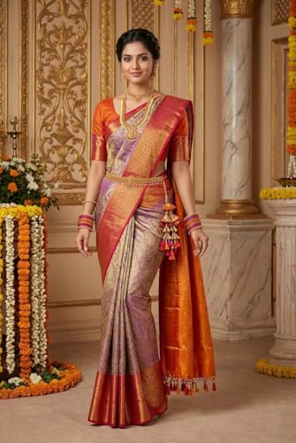 Image of VFCollections Women's Kanchipuram Silk Pure Pattu Sarees With Blouse