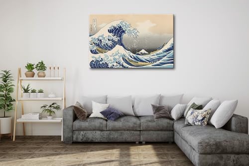Image of The Great Wave off Kanagawa by Hokusai Canvas Wall Art Japanese Classic Artwork Painting Decor for Living Room Large Abstract Seascape Picture Print for Bedroom Office Home Decoration - 32 inchx48 inch