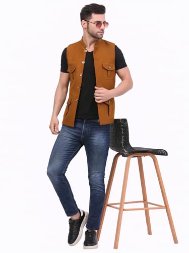 Image of FH Wearza Polywool tweed Solid multipocket Sleeveles Nehru Jacket For Men