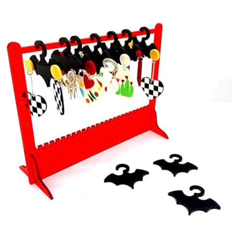 lemonadeus Cute Earring Rack Holder Coat Hangers Stand Unique Earring Closet Acrylic Earring Display Stand Earrings Organizer Ear Stud Holder (red&bat black) Cover