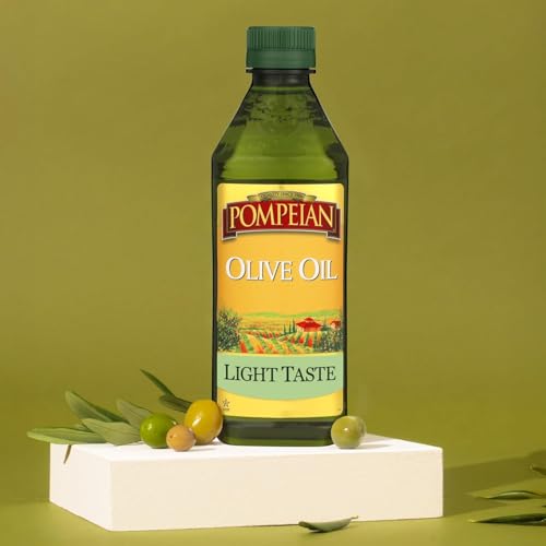 Pompeian Light Taste Olive Oil - 48 Fl Oz - Olive Oil for High Heat Cooking - Light Flavor for Baking and Sauteing - High Smoke Point