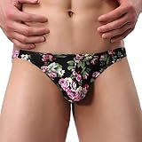 Napoo Man Underwear, Elastic Men Boxer Briefs Floral Shorts Bulge Pouch Soft Underpants (M, Black)
