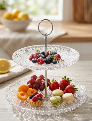 Frutero de Cristal de Dos Pisos 23cm – Pieza Decorativa y Funcional de Gran Impacto