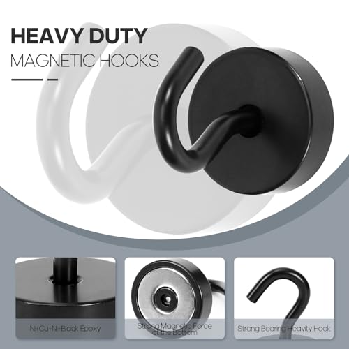 Image of Neosmuk Magnetic Hooks Steel Tube Design for Cruise,40lb+ Black,10 Pack | Cruise Ship Essentials,Heavy Duty Magnett Hooks for Cabins, Refrigerator, Grill, Hanging, and Travel Extra Strong Must-Haves