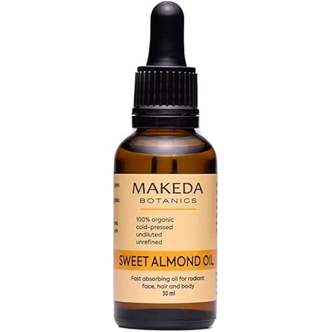 MAKEDA Botanics Sweet Almond Carrier Oil, Cold Pressed, 100% Pure Oil for Face, Skin, Hair and Nails, Natural Hydrator, Reduces and Soothes Irritations, Nourishes Sensitive Scalp, 30 ml Cover
