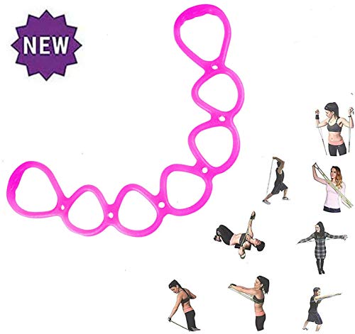 7 Rings Stretch Exercise Band, Portable Silicone Elastic Resistance Band Pilates Flexbands Yoga Stretching Strap Physical Therapy Rehab Belt, Home Gym Workout Equipment For Full Body Exercise (Rose) #TOP1