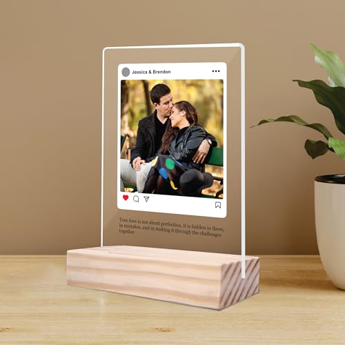 Image of Giftplease Customized Photo And Text Frame With Wooden Stand | Personalised Printed Photo Frame | Gift | Birthday | Anniversary (Transparent, 5MM, 6 * 8 Inches), Tabletop