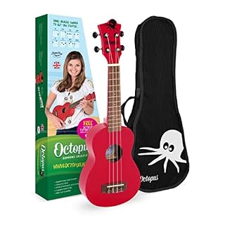 Octopus Ukulélé soprano Rouge pomme - Les Beatles, Paul McCartney, John Lennon, RIngo Starr, George Harrison
