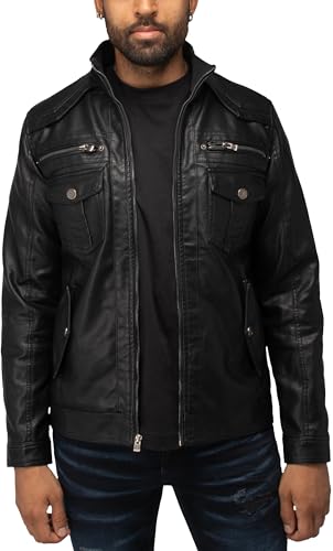 Image of X-Ray Men's Slim Fit Faux-Leather Moto Jacket with Removable Hood