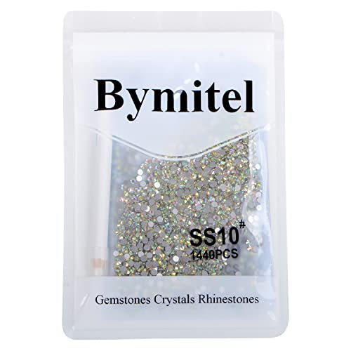 Image of 2880 Pieces Nail Art Rhinestones Glueless Hotfix Round Flatback Glass Crystals for DIY Jewelry Making with a Picking Pen (ss10 2880pcs, Crystal AB)