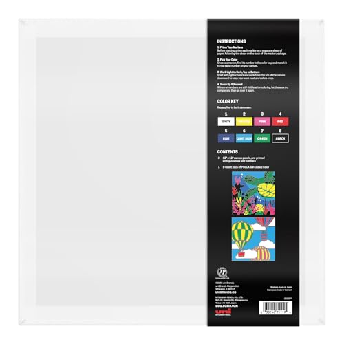 Image of POSCA Canvas Paint by Number Kit, Sea & Sky - 8 Acrylic Markers with 2 Pre-Drawn Canvases - Gift Set for Artists, Adults and Kids