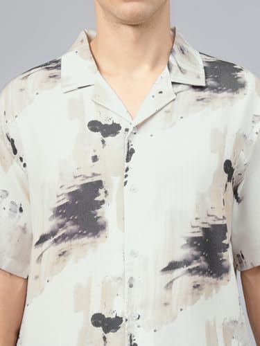 Image of Veirdo Poly Cotton Oversized Loose Baggy Fit Drop Shoulder Cool and Stylish Abstract Print Men Camp Collar Shirt