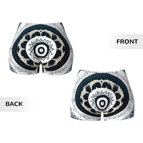 Black and White Round Totem Pattern Sports Shorts, high Elastic Slim Fitness Pants, Suitable for Yoga/Leisure/Daily wear3