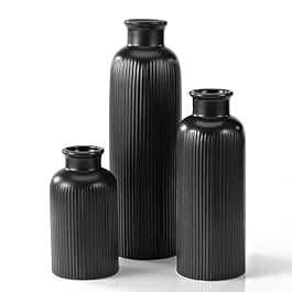 Black Ceramic Vase Set of 3, Boho Modern Black Flower Vase Room Decor, Farmhouse Decor, Vases for Your Kitchen, Bathroom, Bedroom, Living Room, Office&Shelf Centerpiece Table Decorations