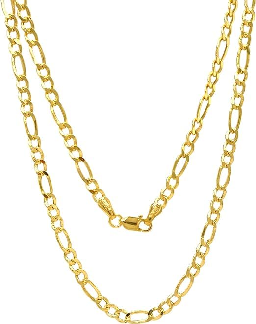 Stainless Steel Figaro Gold Chain Necklace for Men Girls,18K Real Gold Plated 22 inch Chain Birthday Gift Velentine Gift Stylish Glossy Gold Chain for Unisex-image-31