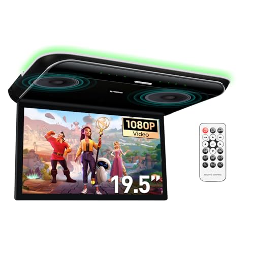 XTRONS 19,5 Zoll HD-Digital TFT 16: 9-Bildschirm-Auto-Overhead-Video Ultradünner Autodach-Player mit integrierten HDMI/AV/USB-Lautsprechern und Buntem Aura-Licht