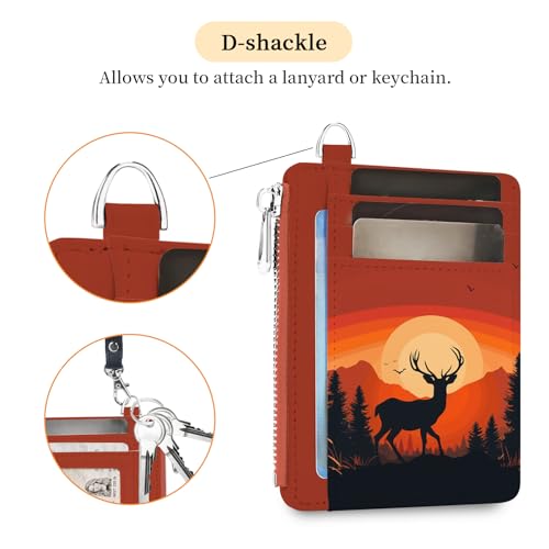 Image of Hancynir Sunset Deer Slim Wallet Women Credit Card Holder, Small RFID | Zipper Pocket Wallet, Thin Travel Coin Purse, PU Leather, Minimalist Card Case, 6 Card Slots, ID Window, Ladies Women Gifts