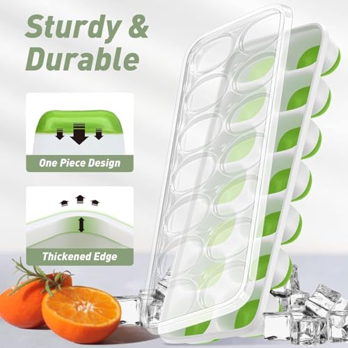 image for ChefAide Ice Cube Tray with Lid, 2 Packs 28 Cubes Durable Stackable Ic