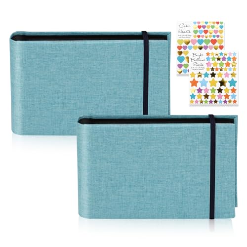 ZOCONE 2 Pack Small Photo Album 6x4 Slip In Photo Albums Holds 200 Photos | Portable Mini Flip Photo Album with 2 Stickers | Memory Book with Linen Cover Photo Albums 6x4 for Wedding Holiday Family
