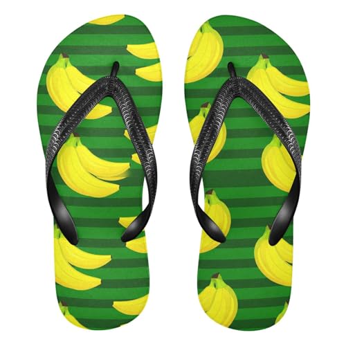 Sinestour Banana Green Stipe Flip Flops for Beach Thong Sandals Anti-slip Lightweight Flat Slippers for House Indoor Outdoor