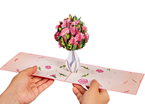 Pop Of Art 3D Pop Up Mother’s Day Card, Carnations Vase, For All Occasions - 5" X 7" Cover - Includes Envelope And Note Tag #TOP1