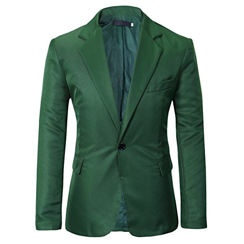 YUNCLOS Men's Slim Fit Casual 1 Button Notched Lapel Blazer Jacket Green