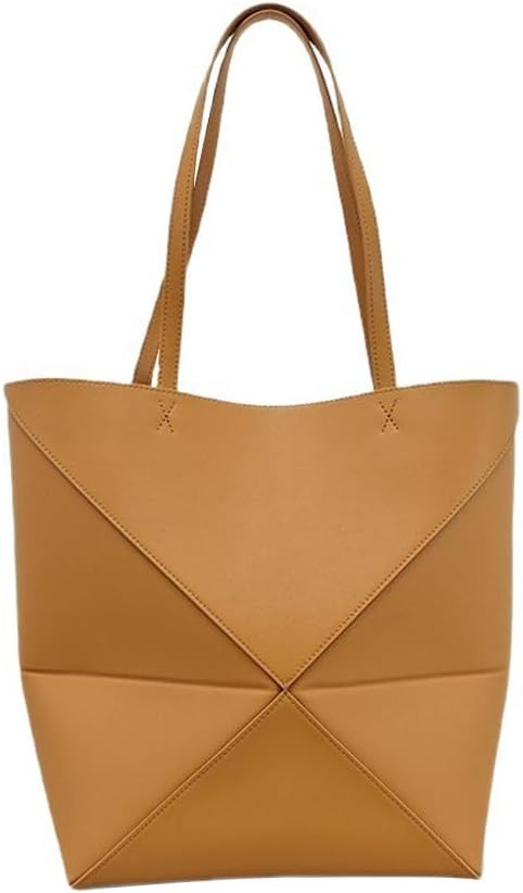 Deermisu Genuine Leather Foldable Tote Bag for Women - Geometric Puzzle Large Capacity Work Commuter Handbag