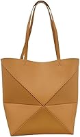 Deermisu Genuine Leather Foldable Tote Bag for Women - Geometric Puzzle Large Capacity Work Commuter Handbag