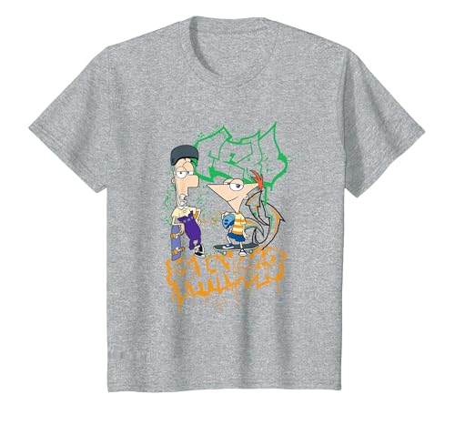 Image of Phineas & Ferb Graffiti T-Shirt, Youth, Heather Grey, Medium