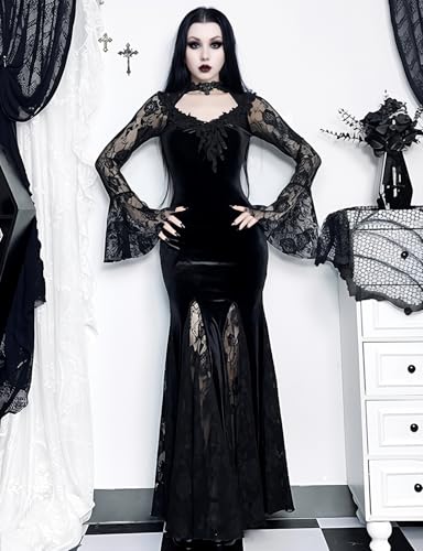 LANSHULAN Gothic Slim Lace Contract Fishtail Long Goth Dress Clothes2