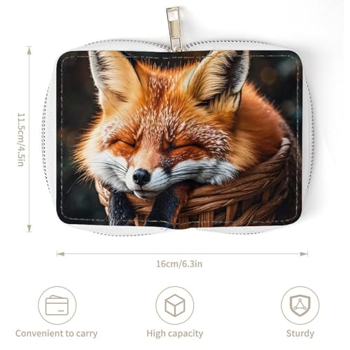RFID Credit Card Holder Wallets for Women Cute Small Leather Ladies Cardholder Wallets Funny Fox Creature Sleeping Card Organizer Case with Zipper3