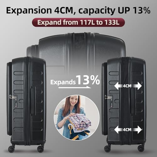 Image of Kaleenie 2 Pieces 20 /29 Luggage Sets, 20 Inch Cabin Luggage with Front Pocket & 29 Inch Side Opening Suitcase, Ligthweight ABS+PC Hardshell, TSA Lock with HINOMOTO 360 Wheels, Black