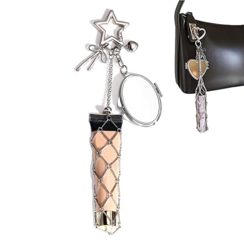 Soporte para pintalabios inoxidable, elegante soporte para brillo de labios con espejo, soportes para lápiz labial 2 en 1 para bolso, bolsa de almacenamiento de lápices labiales, llavero portátil, b