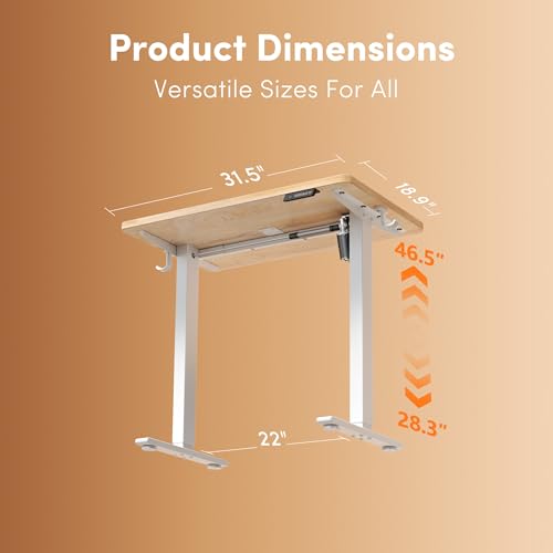 Image of FEZIBO Small Standing Desk, 32 x 19 Inches Electric Height Adjustable, Sit and Stand Up, Computer Office Desk with Splice Board, White Frame /Maple Top