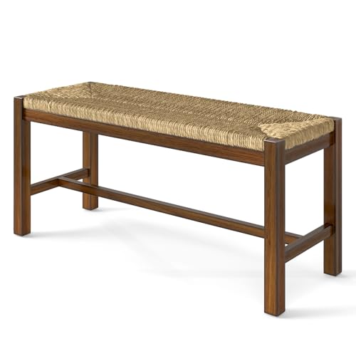 GOFLAME 40” Farmhouse Woven Seagrass Entryway Bench