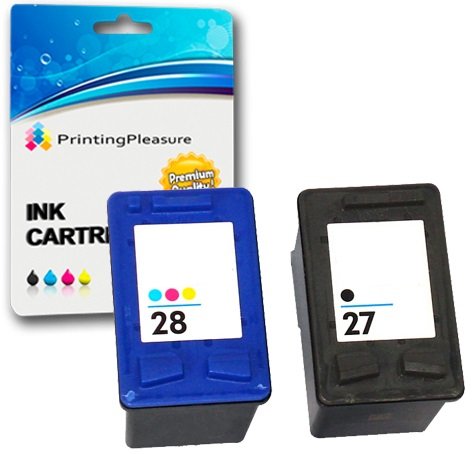 Printing Pleasure 2 Cartuchos de tinta compatibles para HP Officejet 4215 PSC 1110 1210 1315 Deskjet 3320 3325 3420 3535 3550 3650 5650 5850 Fax 1240 | Reemplazo para HP 27 (C8727AE) & HP 28 (C8728AE)