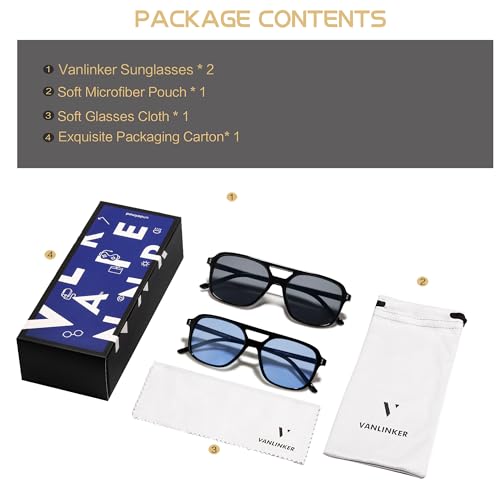 Image of VANLINKER Retro Vintage 70s Square Aviator sunglasses for women men VL9611X