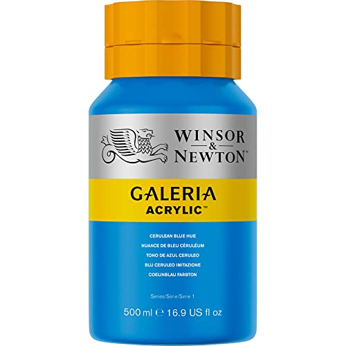 Image of Winsor & Newton Galeria Acrylic Colour - Jar of 500 ML - Cerulean Blue Hue (138) - Highly Pigmented Lightfast Artists' Acrylic Paints for Canvas, Wood, Fabric & Paper - More Colours Available