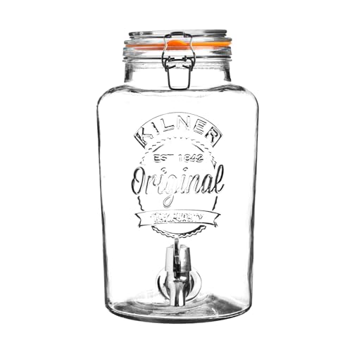 Kilner Clip Top Round Glass Drinks Dispenser in Gift Box, Transparent