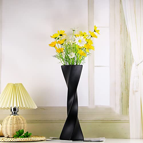 Tall Black Ceramic Vase, 16.14 Inch Tall, Tall Twisted Slender Skinny Flower Vase, Geometric Vase For Decorative, Home, Living Room,Entryway, Centerpieces Decor, Vase For Shelf, Mantle, Unique Vase #TOP4