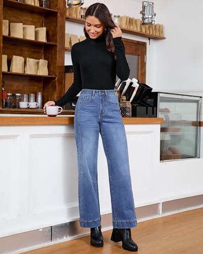 luvamia Wide Leg Jeans for Women Trendy High Waisted Double Side Seams Stretchy Denim Pants Trouser Jeans with Pockets