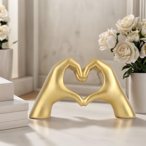 Escultura Grande Corazón Dorado con Manos miniatura 3
