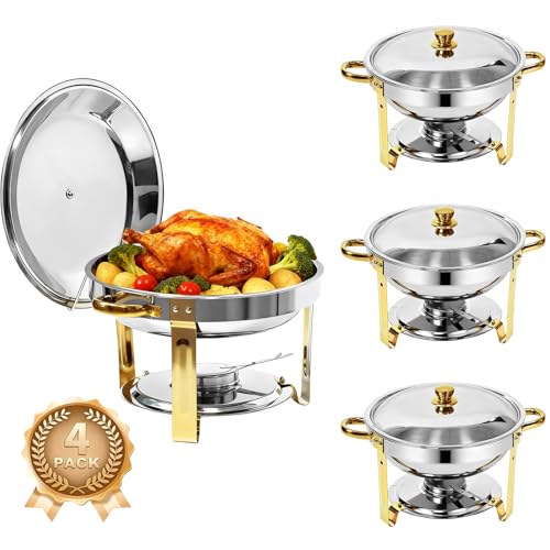 4-Pack Round Chafing Dish Set, 6QT 304 Stainless Steel Buffet