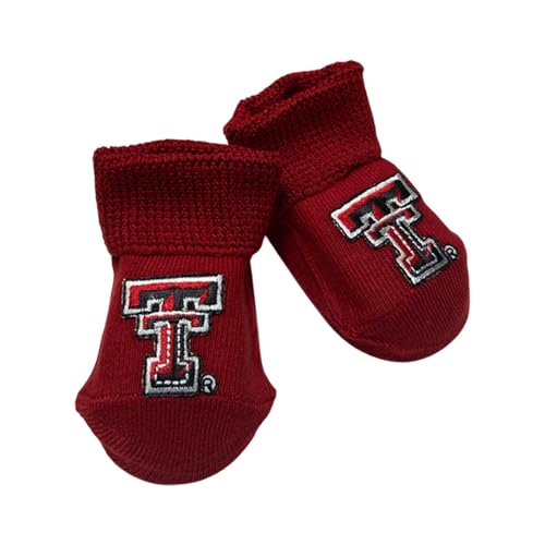 Two Feet Ahead NCAA Newborn Infant Booties with Gift Box, Texas Tech Red Raiders, Solid, One Size