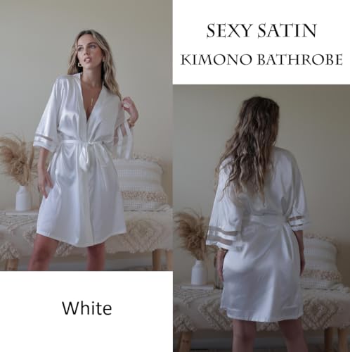 Image of Ekouaer Women's Satin Robe Silk Kimono Bathrobe Bridesmaid Wedding Bridal Party Robes 3 /4 Bell Sleeve Sleepwear S-XXL
